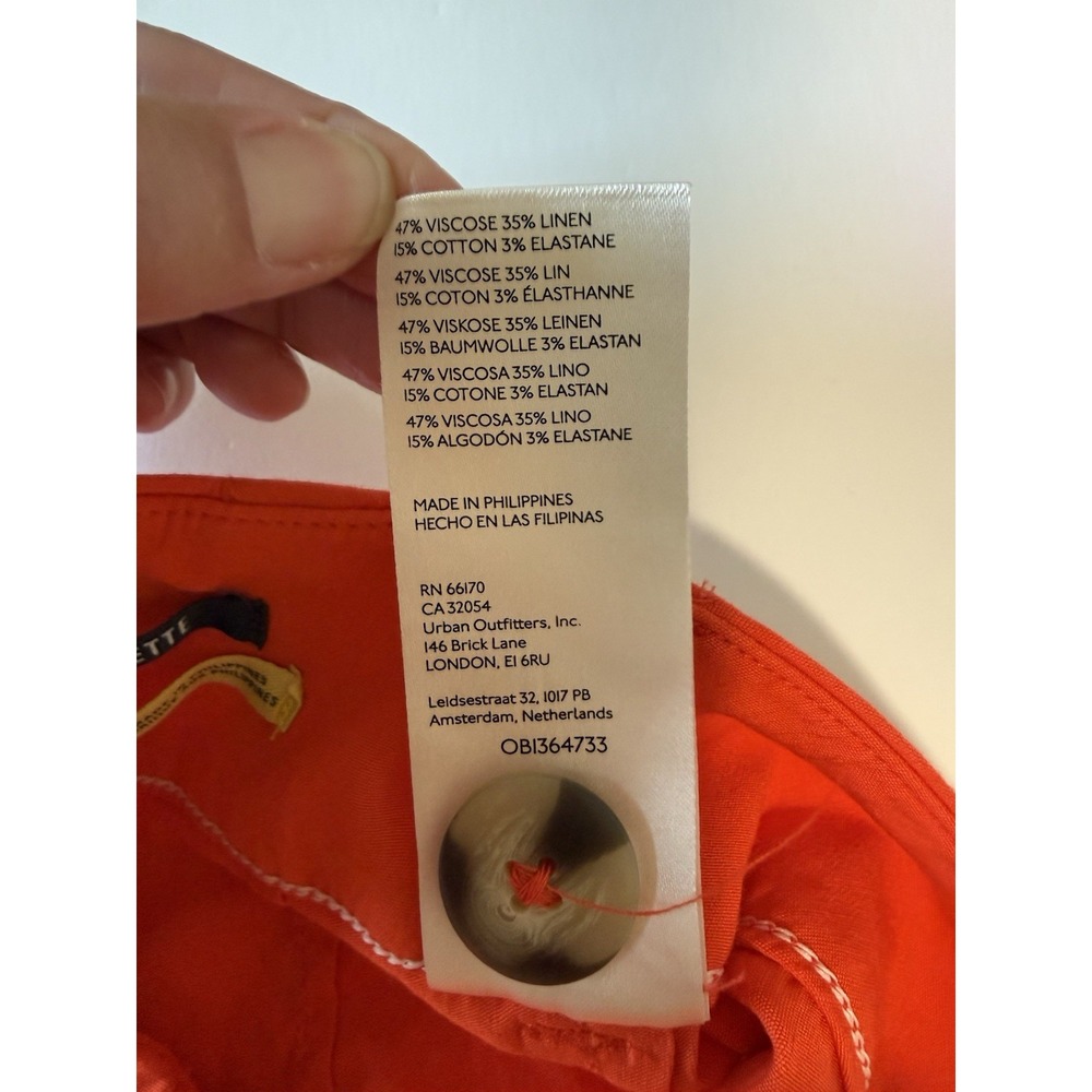 Maeve Anthropologie Colette Pants Linen Stretch Wide Leg Orange Crop Pockets 27 - Picture 11 of 14